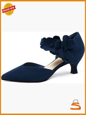 Low Kitten Heels Dressy Shoes Comfortable Closed Toe Flower Slip on Formal
